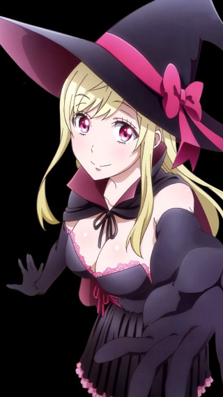 Woman witch costume hat black - a pink bow free wallpaper