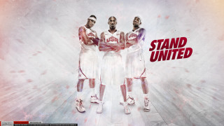 Basketball players red white background - a painting free wallpaper for desktop
