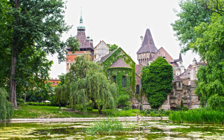 Castle pond trees people walking - ferenc joachim free wallpaper