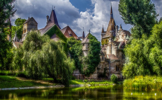 Gothic castle pond trees cloudy - ferenc joachim free wallpaper