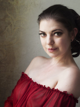 Woman red dress bun hair - portrait photography free wallpaper