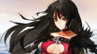 Woman black hair red top - sots art free wallpaper
