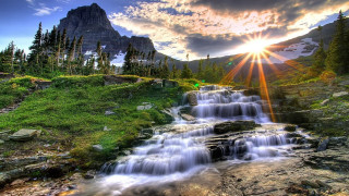 Waterfall mountain sunshine water running 2 - arthur quartley free wallpaper