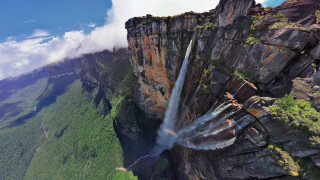 Waterfall cliff mountains rainbow sky - arthur quartley free wallpaper