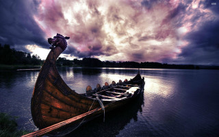 Boat cloudy sky nightwater fantasy - erlund hudson free wallpaper