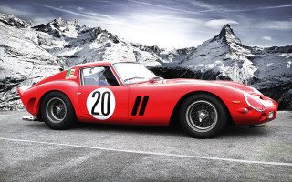 Red sports car mountain ocean - matte drawing free wallpaper