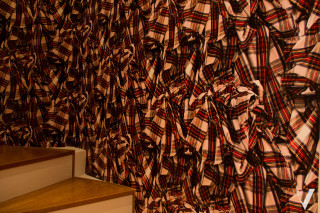 Red black plaid wall staircase - chiharu shiota free wallpaper
