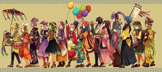 Group people balloons sign flag - a kite free wallpaper