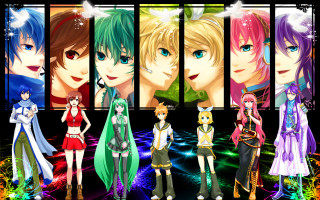 Anime characters black background colorful - colored free wallpaper