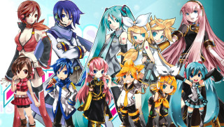 Anime girls group blue background 4 - toyism free wallpaper