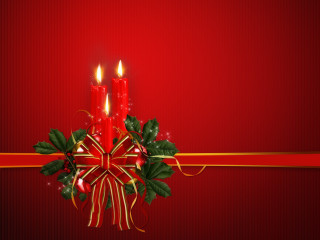 Red christmas card candles holly - gold free wallpaper