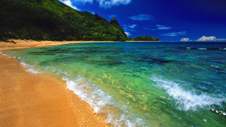 Beach wave mountain blue sky - free bikini wallpaper