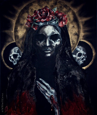 Woman skulls roses head hands - a painting of a woman free wallpaper