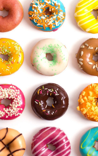 Dozen donuts arranged row white 2 - florianne becker free wallpaper