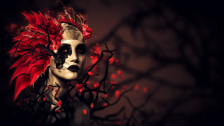Gothic fantasy woman redfeather mask - a red flower free wallpaper