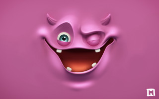 Pink monster face big eyes - a big smile free wallpaper