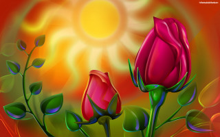 Roses sun folk art digital - two rose free wallpaper