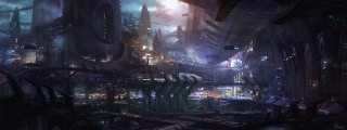 Futuristic city lights buildings nighttime - craig mullins free wallpaper
