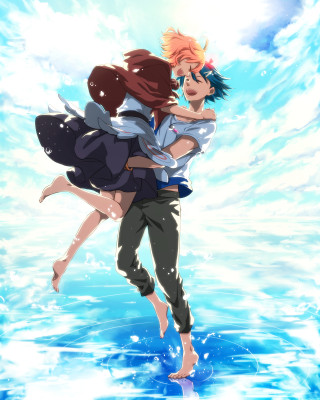Couple people standing water sky - a sky background behind them free wallpaper