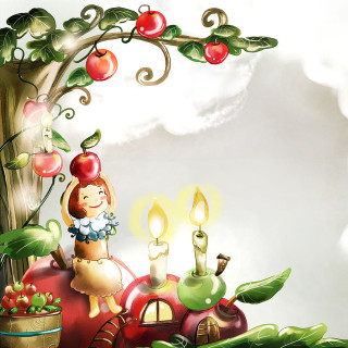 Girl train apples candle painting - storybook illustration free wallpaper