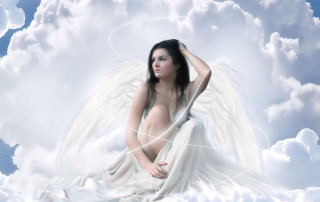 Woman white wings cloud sky - white wing free wallpaper