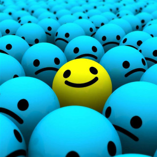 Yellow smiley blue dots glowing - cheerful free wallpaper