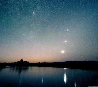 Lake stars sky buildings reflection - night sky free wallpaper