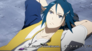 Blue hair yellow vest man - a picture free wallpaper