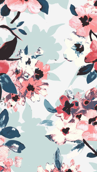 Floral pattern pink blue flowers - modern european ink painting free wallpaper