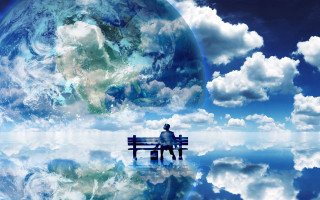 Man bench blue sky clouds - a bench in front free wallpaper