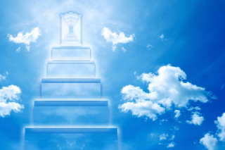 Stairway bright blue sky clouds - a stairway free wallpaper