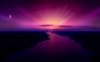 River purple sky crescent moon - a river free wallpaper for desktop