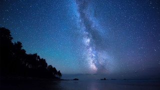 Night sky stars milky way 4 - tree and water free wallpaper