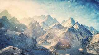 Snowy mountain range sun clouds - the top of the mountains free wallpaper