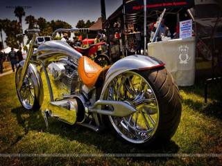 Motorcycle green field tent people - lush free wallpaper