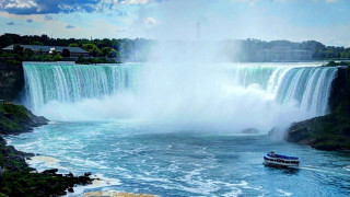 Boat water waterfall house - andrew law free wallpaper