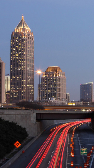 City skyline bridge highway cars - car free wallpaper