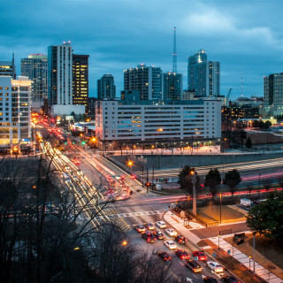 City skyline busy street freeway - night time free wallpaper