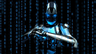 Robot holding gun numbers computer - a robot holding free wallpaper