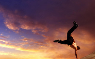 Man skateboard trick air sunset - surrealistic free wallpaper