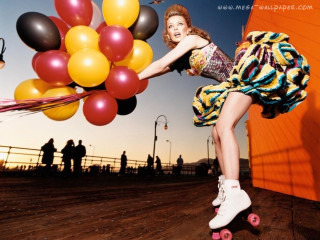 Woman skateboard balloons man suit - david lachapelle free wallpaper