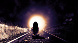 Person sitting train track dark - dark art free wallpaper