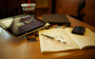 Tablet pen notebook glass water - a wireframe diagram free wallpaper