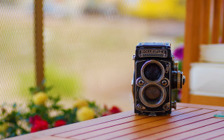 Camera table flowers fence tiltshift - f 8 aperture free wallpaper