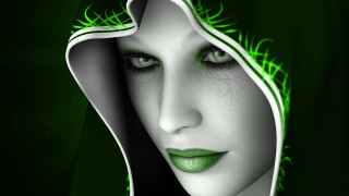 Woman green makeup hooded jacket - green hair free wallpaper