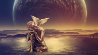 Statue sitting water bird shoulder 2 - a statue of a person free wallpaper