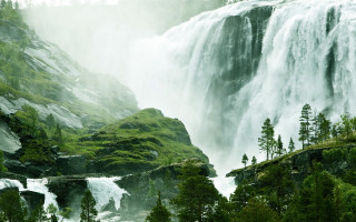 Waterfall bridge trees foreground forest - arvid nyholm free wallpaper