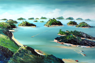 Islands ocean sky blue clouds - an oil free wallpaper