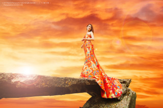Woman long dress rock sunset 3 - a long dress free wallpaper