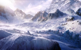 Snowy mountain range sky clouds 2 - snow and ice free wallpaper